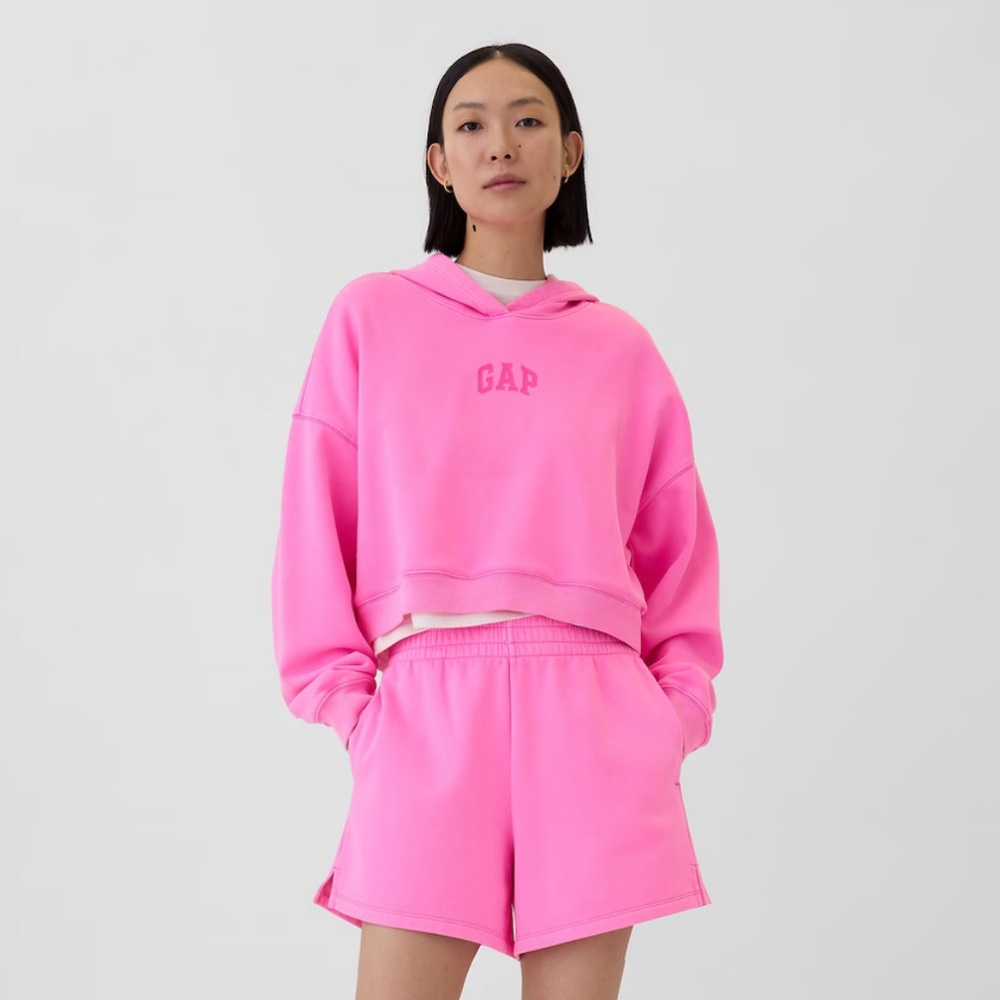 Pink Relaxed Gap Mini-Logo Cropped Hoodie ST NWT